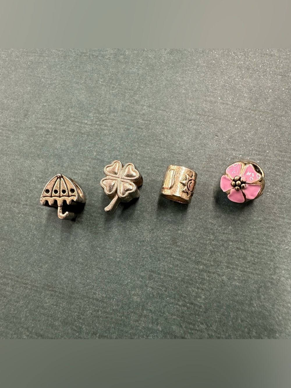 Spring Bead Charm Bundle Set Of 4 Umbrella Four Leaf Clover Sun Pink Flower B11